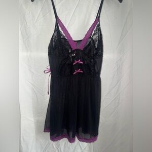 Adore Me Black and Purple Lace Chemise